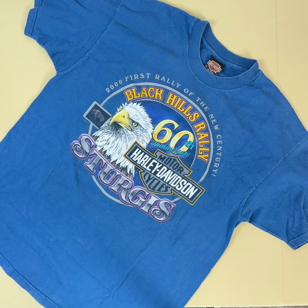 Vintage 2000‎ Harley Davidson Sturgis 60th Anniversary T-Shirt XL Blue USA Made